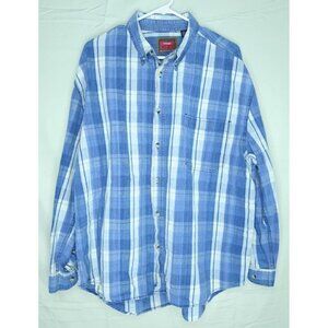 Vintage Wrangler Hero Shirt Blue Plaid Button Up Flannel Mens Size XL Dadcore